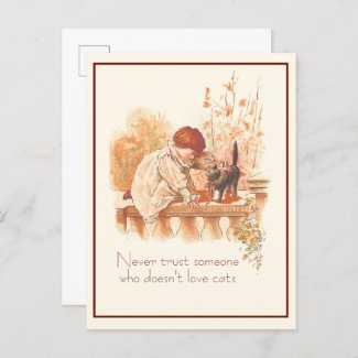 Beautiful Red Haired Child with Kitten Cat Quote  Postcard