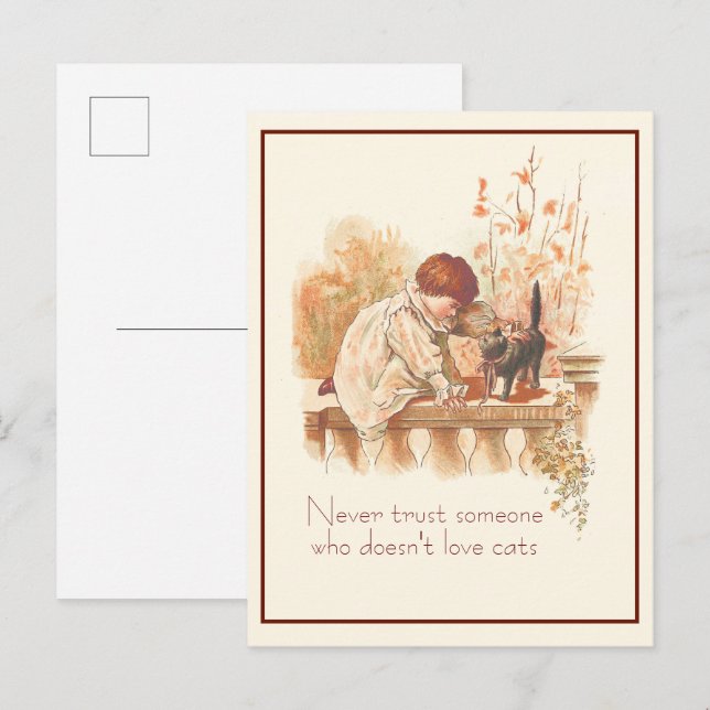 Beautiful Red Haired Child with Kitten Cat Quote  Postcard (Front/Back)