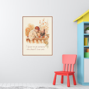 Beautiful Red Haired Child with Kitten Cat Quote Poster
