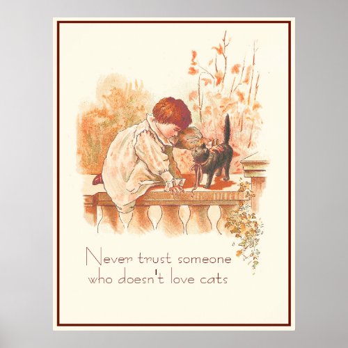 Beautiful Red Haired Child with Kitten Cat Quote  Poster