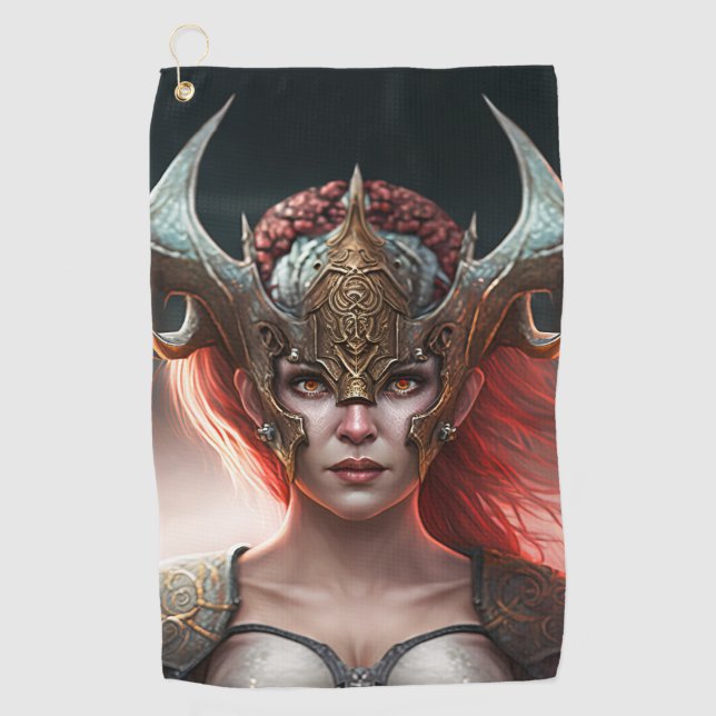 Beautiful Red Haired Nordic Warrior Golf Towel (Front)