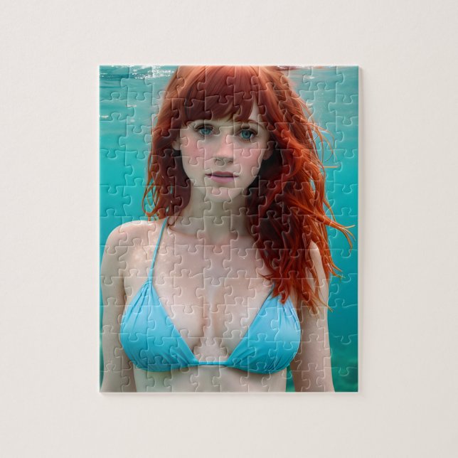 Beautiful Red Haired Woman Underwater Photography Jigsaw Puzzle (Vertical)