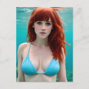 Beautiful Red Haired Woman Underwater Photography Postcard