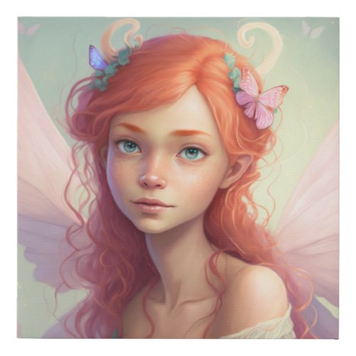 Beautiful Red Head Fairy girl     Faux Canvas Print