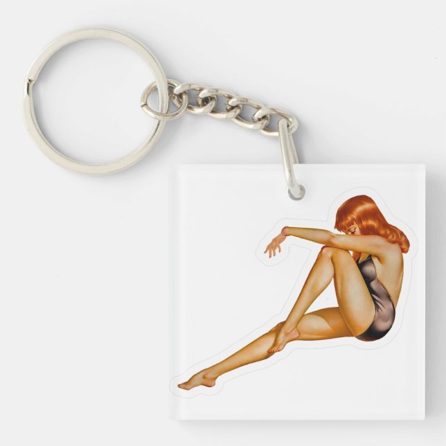 Beautiful Red Head Pin-up Girl Keychain (Front)