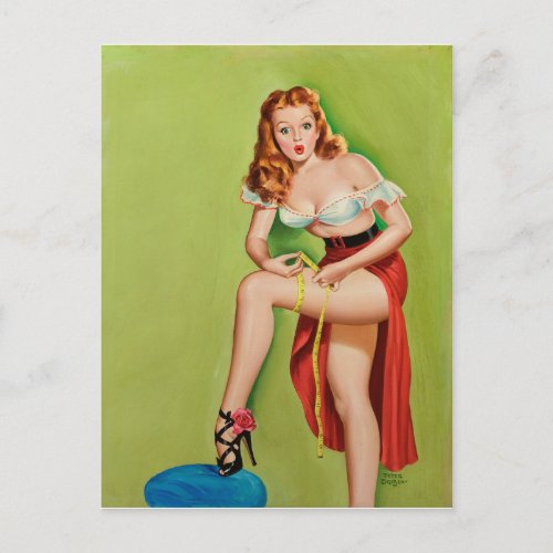 Beautiful red head  vintage pin up girl postcard