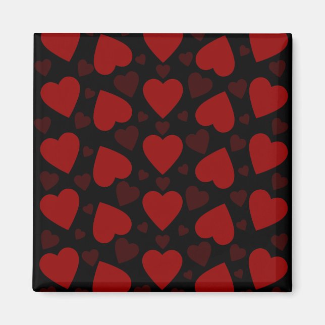Beautiful red heart pattern on black magnet (Front)