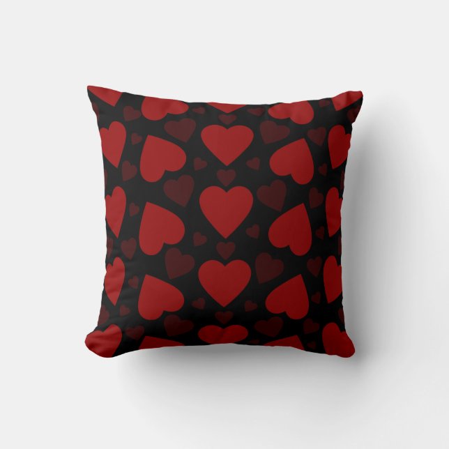Beautiful red heart pattern on black  throw pillow (Front)