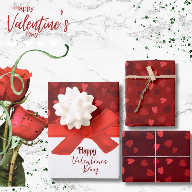 Beautiful Red Hearts Bow Valentine Wrapping Paper Sheets (Beautiful Red Hearts Bow Valentine Wrapping Paper Sheets)