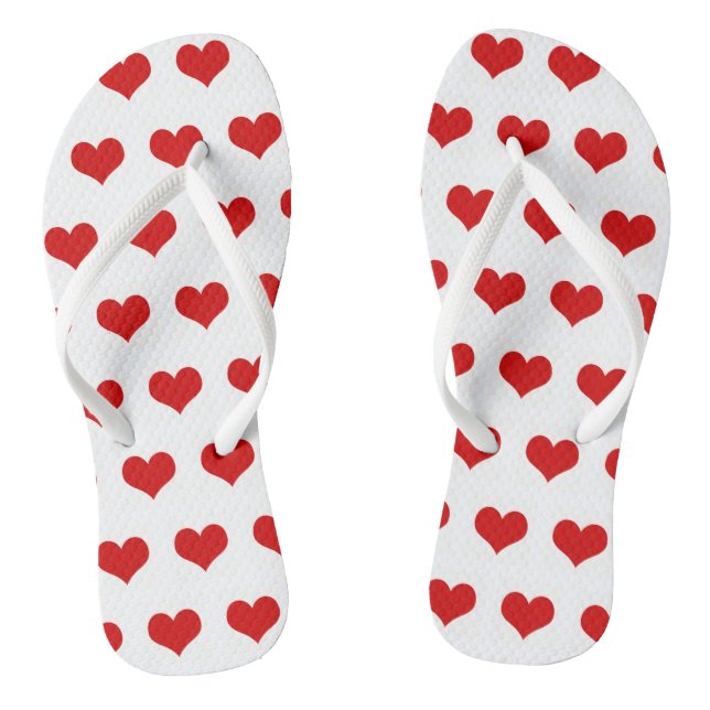 Beautiful red hearts printed white flip flops (Footbed)