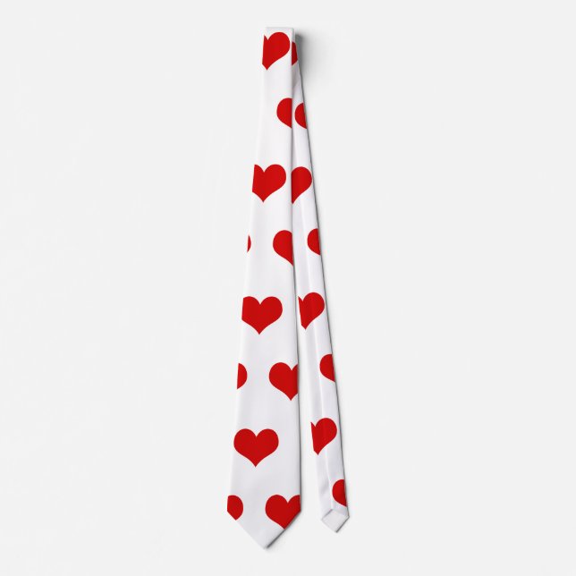 Beautiful red hearts printed white  neck tie (Front)