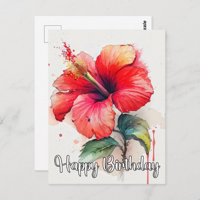 Beautiful Red Hibiscus Flower Art Postcard (Front/Back)