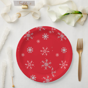 Beautiful Red illustrative snowflake Red Backgroun Paper Plates