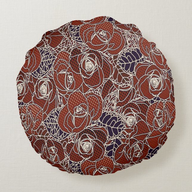 Beautiful Red, Ivory, and Blue floral Design Round Pillow (Back)