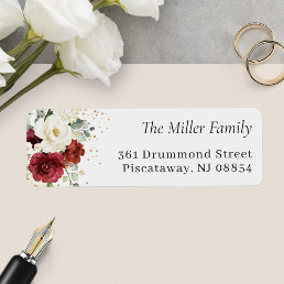 Beautiful Red Ivory White Floral Return Address Label