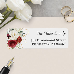 Beautiful Red Ivory White Floral Return Address Label