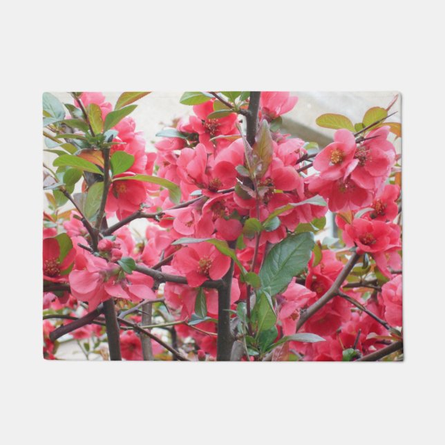 Beautiful Red Japanese Quince Doormat (Front)