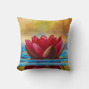 Beautiful Red Lotus , Zen  Throw Pillow
