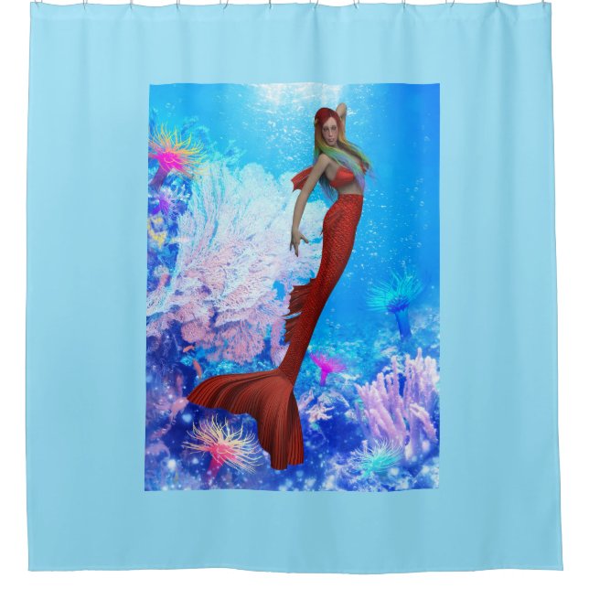 Beautiful Red Mermaid Shower Curtain (Front)