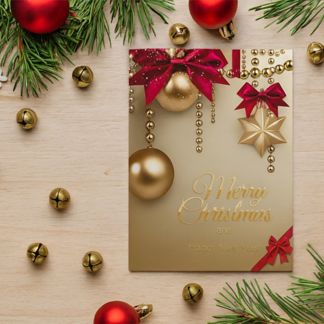 Beautiful Red Merry Christmas New Year Holiday Postcard (Creator Uploaded)