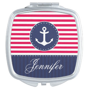 Beautiful Red Navy Blue Anchor Personalized Vanity Mirror