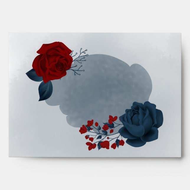Beautiful red navy blue floral wedding envelope (Front)