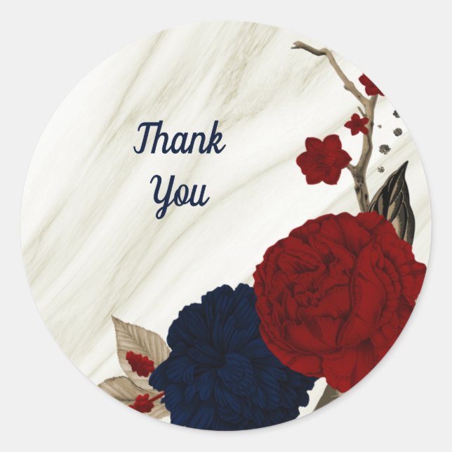 Beautiful red & navy flowers botanical classic round sticker (Front)