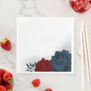 Beautiful red & navy flowers botanical paper dinner napkins