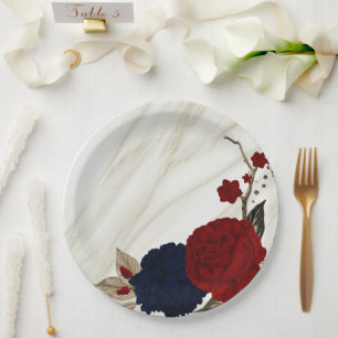 Beautiful red & navy flowers botanical paper plates
