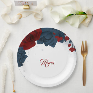 Beautiful red & navy flowers paper plates