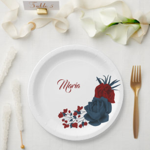 Beautiful red & navy flowers paper plates