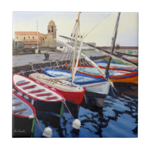 Beautiful Red Orange Blue Green Boats Ceramic Tile