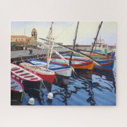 Beautiful Red Orange Blue Green Boats in Collioure Jigsaw Puzzle
