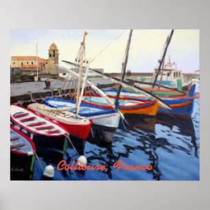 Beautiful Red Orange Blue Green Boats in Collioure Poster