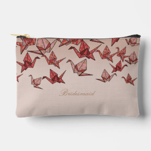 Beautiful Red Origami Paper Crane Bridesmaid Accessory Pouch