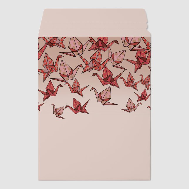 Beautiful Red Origami Paper Crane Envelope Mailers (Front)