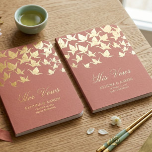 Beautiful Red Origami Paper Crane  Foil Vow Books