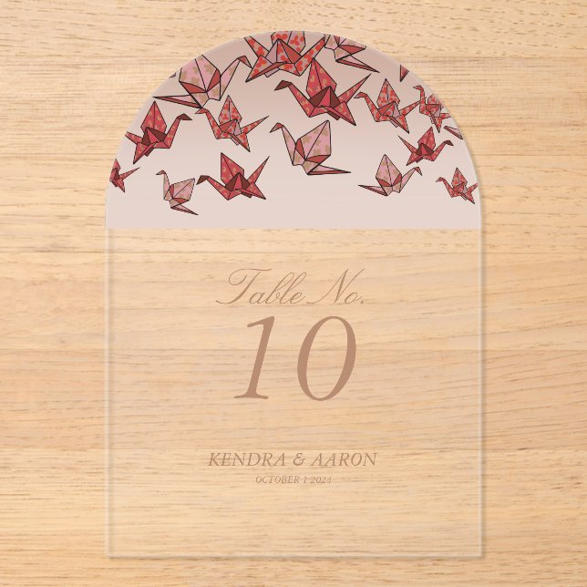 Beautiful Red Origami Paper Crane Wedding Acrylic Invitations (Front)