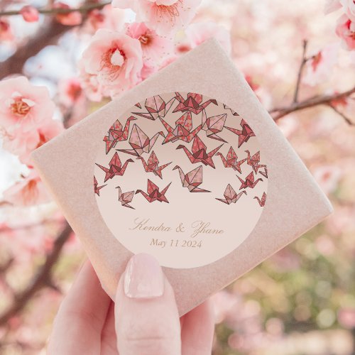 Beautiful Red Origami Paper Crane Wedding Classic Round Sticker