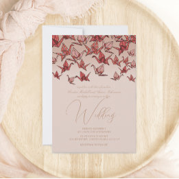 Beautiful Red Origami Paper Crane Wedding Invitation