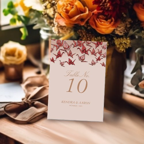 Beautiful Red Origami Paper Crane Wedding Table Number