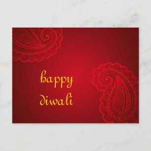Beautiful Red Paisley Floral Design Happy Diwali Postcard