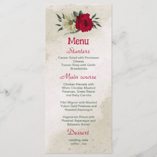 beautiful red pale yellow flowers wedding menu