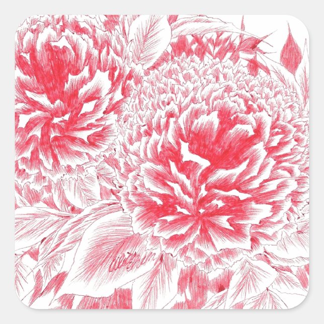 Beautiful Red Peonies Square Sticker (Front)