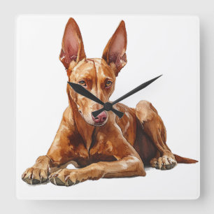 BEAUTIFUL RED PHARAOH HOUND DOG SQUARE WALL CLOCK