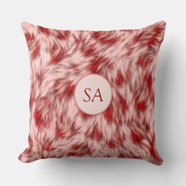 Beautiful Red & Pink Monogramed Square Pillow (Front)