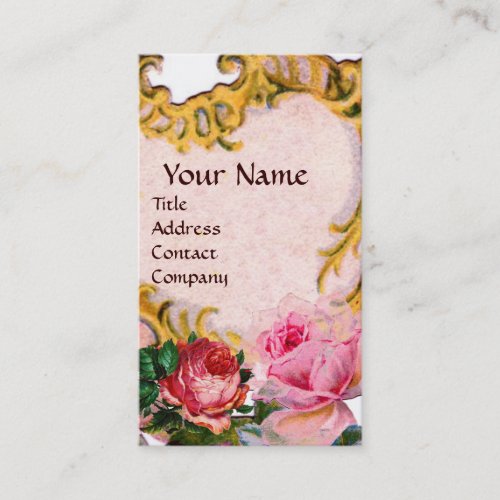 BEAUTIFUL RED PINK ROSES AND HONEY BEES MONOGRAM BUSINESS CARD