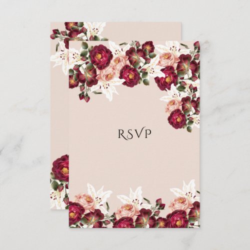 Beautiful Red Pink Roses White Lilies Wedding  RSV RSVP Card