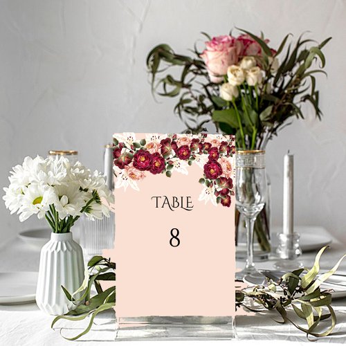 Beautiful Red Pink Roses White Lilies Wedding  Table Number