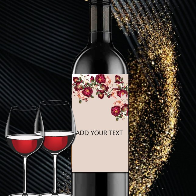 Beautiful Red Pink Roses White Lilies Wedding Wine Label (Creator Uploaded)